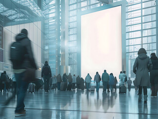 Mockup of a large blank billboard in an airport for displaying desired content.