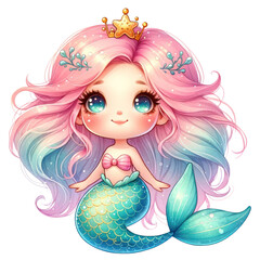Cute mermaid with watercolor illustration 