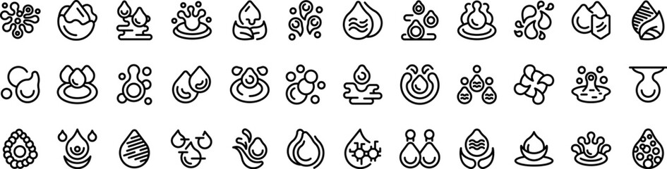Waterdrop icons set outline vector. Water drop fall. Rain droplet liquid - obrazy, fototapety, plakaty