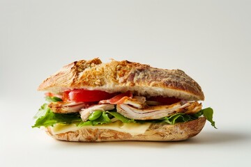 Minimalist Deluxe Chicken Sandwich on White Background