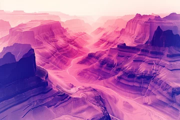 Deurstickers Surreal colorful landscape inspired by Grand Canyon. Rock texture, rock formations. Abstract colorful background image. Created with Generative AI technology © Artem