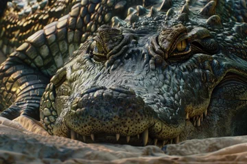 Fototapeten side scene of a large crocodile with a Machiavellian expression ultra-realistic © Pungu x