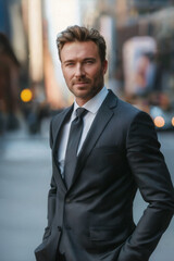 Businessman in New York City. The man who's a qualified professional in Wall Street. He is wearing a business suit. Align and communicate with his highly valued clients. Corporate Executive. CEO.