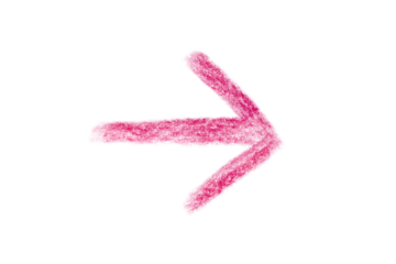 Arrow sign drawn with pink crayon pencil isolated on transparent background