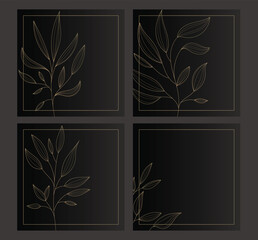 Fototapeta na wymiar Vector gold leaves luxury golden floral covers Line leaves and flowers nature