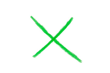 Hand drawn green x sign on transparent background