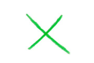 Hand drawn green x sign on transparent background