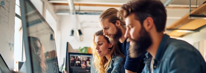 Group of People Viewing Computer Screen Generative AI