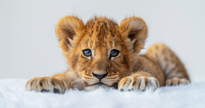 Lion Cub Cuteness Show the adorable charm of lion cubs in playful poses against a clean white backdrop. Image generated by AI