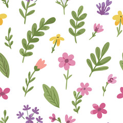 Spring flowers seamless pattern background. 
Watercolor style floral wallpaper vector.
vector art painting illustration flower pattern.