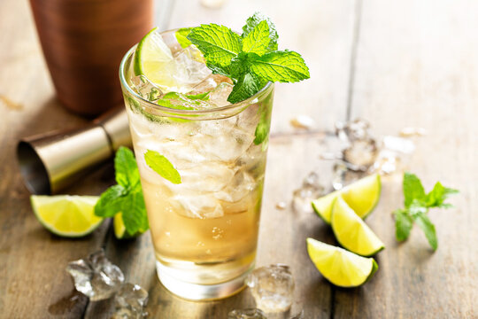 Refreshing summer cocktail with ginger beer and lime