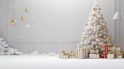minimalist christmas background with christnas tree and gift boxes hyper realistic 