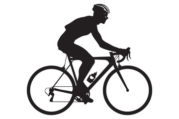 Male bicyclist riding a bicycle vector silhouette isolated on white background