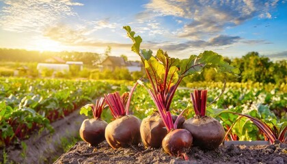  Beet harvest on the background of a vegetable garden. Agriculture, horticulture, vegetable  - 761586136