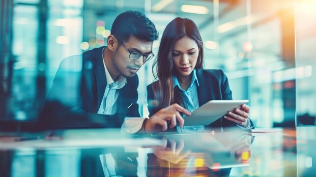 Business Couple Viewing Content on Tablet Generative AI - Powered by Adobe