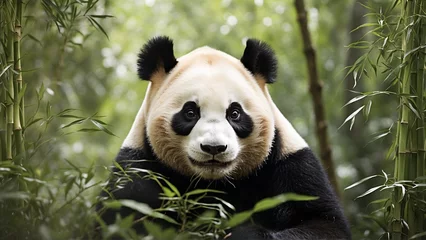 Fototapete Rund giant panda eating bamboo © Jakov