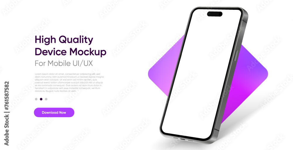 Leinwandbilder 3D realistic high quality smartphone mockup with isolated background. Smart phone mockup collection. Device front view. 3D mobile phone with shadow on white background.