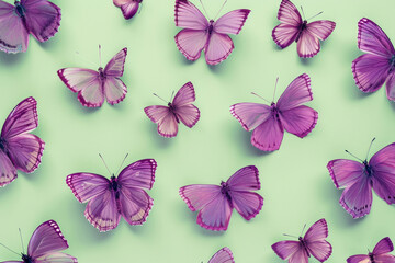 Beautiful Purple Butterflies Flying in the Air with Green Background in Nature Wilderness