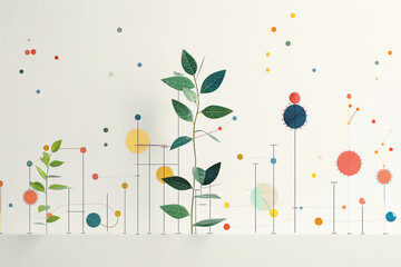 Graphical plant growth chart with real leaves