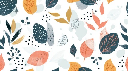 Artistic seamless pattern with abstract leaves and geometric shapes. Modern modern design for paper, covers, fabrics, interior decor, etc.