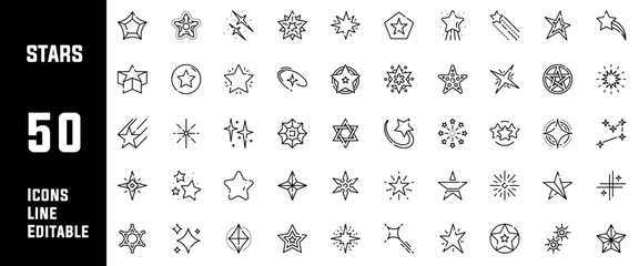 50 Star Icons Set Pack Line Editable Vector Illustration