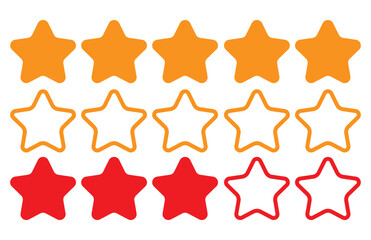 Five star rating icon. Product rating or Customer review rating with 5 star icon. Different variety of star collection. 11:11