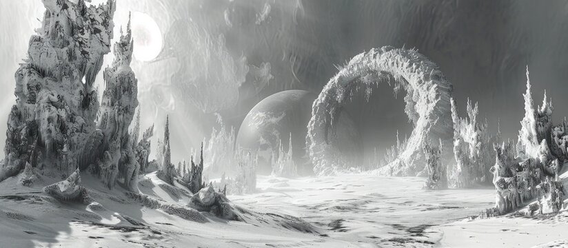 Alien Ice Planet: A Monochrome Vision of Palatial Icy Grounds