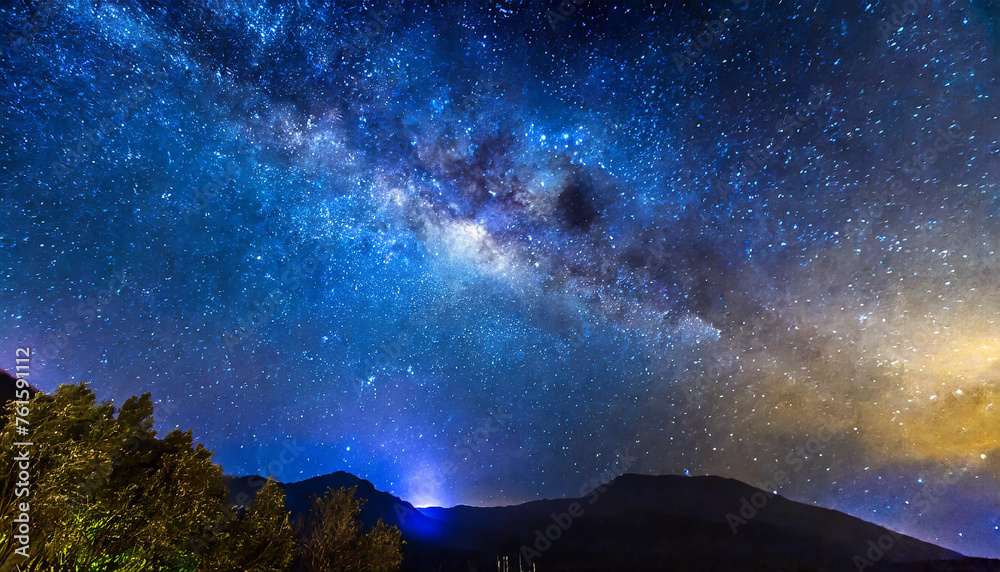Wall mural abstract blue galaxy sky. beautiful stars. planetary nebula. space background. cosmos and universe