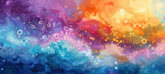 Obraz na płótnie Canvas Abstract background with vibrant rainbow streaks, splashes, and bubbles, texture of bold colors and gradients, AI generated