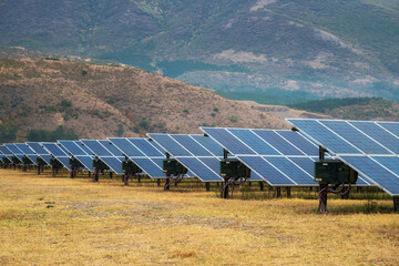 Solar power station. Solar panels, photovoltaics, alternative source of electricity - concept of sustainable and renewable sources.