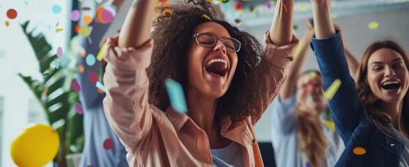 Group of Women Celebrating With Confetti and Streamers Generative AI