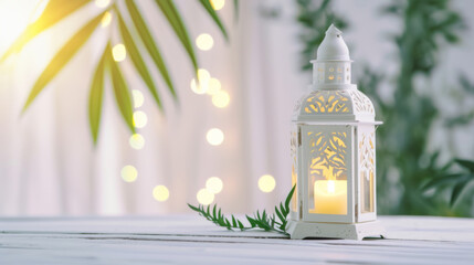 Ramadan, lantern, white background, night, warm candlelight