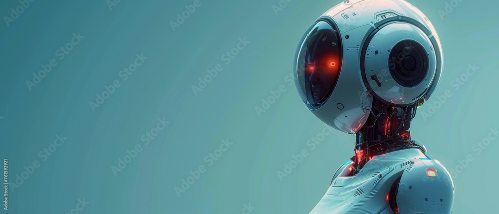 Poster Artificial Intelligence (AI) chatbot. Man using robotics for generating something by entering a command prompt. Futuristic technology transformation.