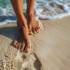 supermodel long feet in beach sand