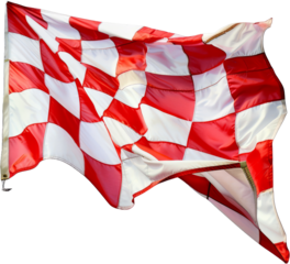Checkered racing flag waving in the air, cut out transparent