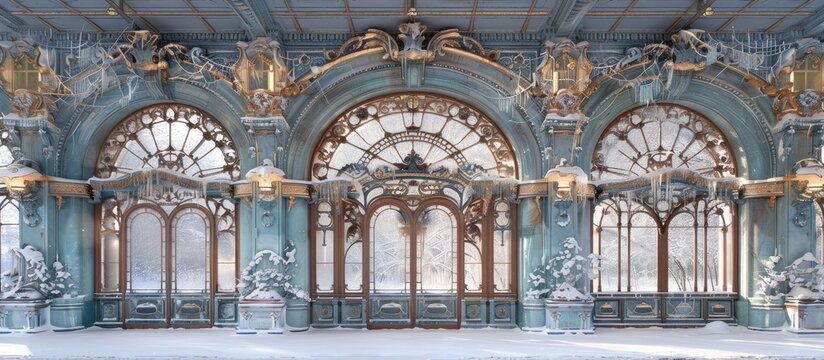 Frozen Rococo Ballroom: A Grand Winter Palatial Entrance in Art Nouveau Style