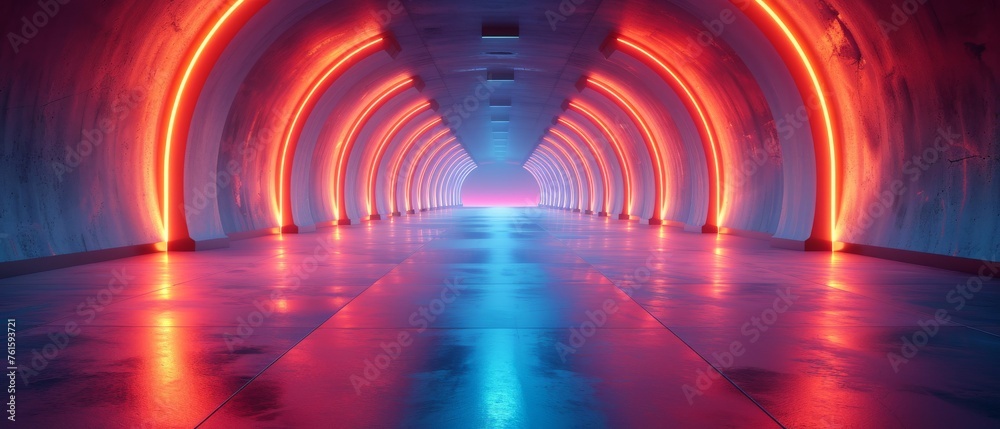 Poster modern futuristic cement floor and wall background technology interior concept.3-d render of futuris