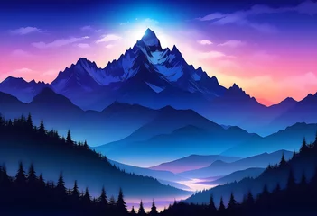 Gordijnen Silhouette Mountains Background, Silhouette, Mountains, Landscape, Nature, Hills, Range, Scenery, Outdoors, AI Generated © Say it with silence.