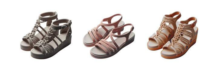 Set of stylish Crochet sandal, illustration, isolated over on transparent white background