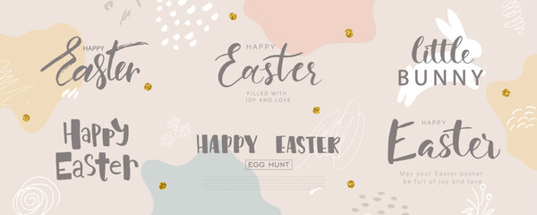 Hand written Easter phrases. Happy easter lettering modern calligraphy style. Set of inscriptions for the design of greeting cards, banners, and promotional materials. Vector illustration. - obrazy, fototapety, plakaty