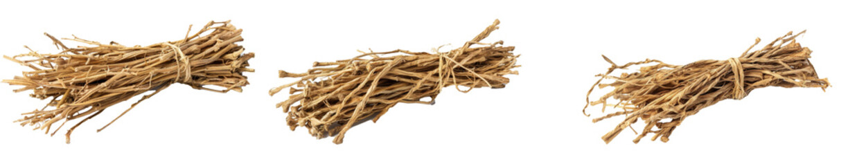 bunch of dried vetiver roots isolated on white background