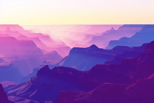 Misty Canyon. Surreal colorful landscape inspired by Grand Canyon. Abstract colorful background image. Created with Generative AI technology
