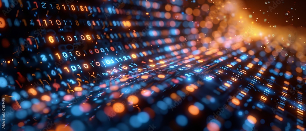 Fototapete Transformation of the digital world. Binary code. Programming.