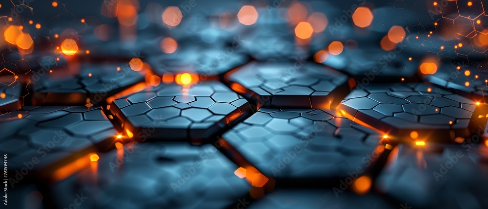 Fototapete hexagonal background with abstract technology. 3d rendering