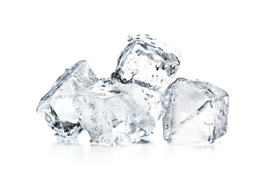 Ice cubes from pure water isolated on background, Group of frozen ice place on floor, water solid forming.