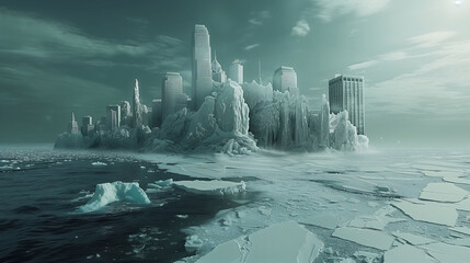 Glacier melting, global warming and climate change, green house effect, future concept - obrazy, fototapety, plakaty