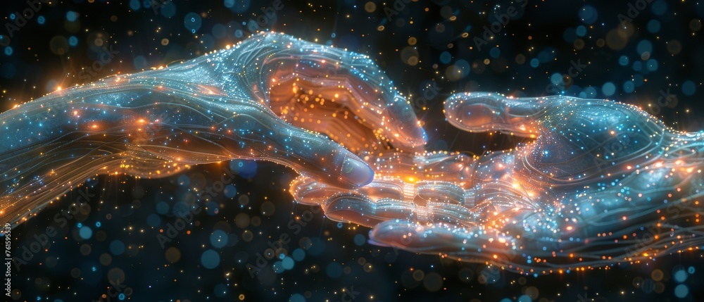 Poster Machine learning, Artificial Intelligence, Robots and humans touching in big data networks, Data exchange, deep learning, Future technology, Artificial Intelligence.
