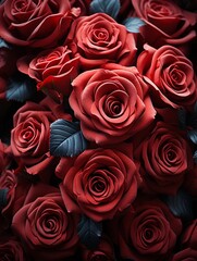 Close-up background of red roses with large buds, template greetings card banner For festive Valentine's day wishes and Women day, generative AI