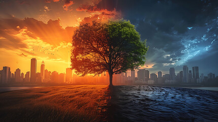 Meteorological Drought, global warming and climate change, green house effect, future concept - obrazy, fototapety, plakaty