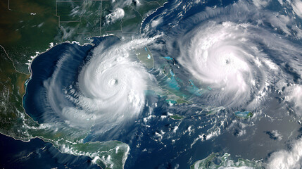 Satellite view, hurricane over the ocean, super Typhoon, tropical storm, cyclone, tornado, eye of the storm, shot from space